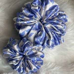 Stylish 2 sizes Satin Scrunchies with Blue Pattern